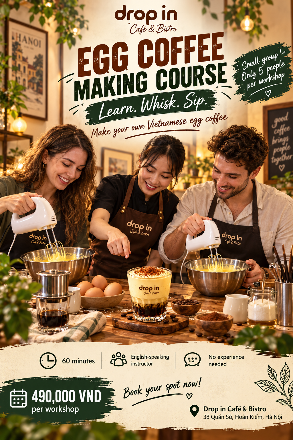 Making Vietnamese egg coffee at Drop In Café